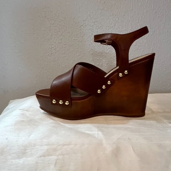 Aldo Brown Leather Wedge Sandals – Size 6.5 / 37 – Made in Brazil – NEW - Picture 3 of 10